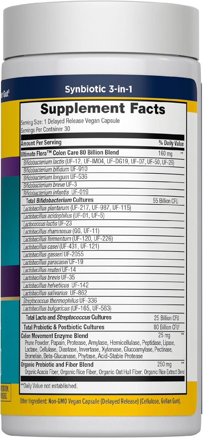Renew Life Probiotic Colon Care Probiotic Capsules Daily Supplement Offers Colon Support L. Rhamnosus GG Dairy Soy and gluten-free 80 Billion CFU 30 Count