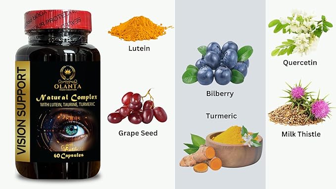 Organic Lutein Supplements - Vision Support Complex - Eye Supplements for Adults Over 40 Vision Macular Health &amp Dry Eyes Vision Health Vitamins - 1 Bottle