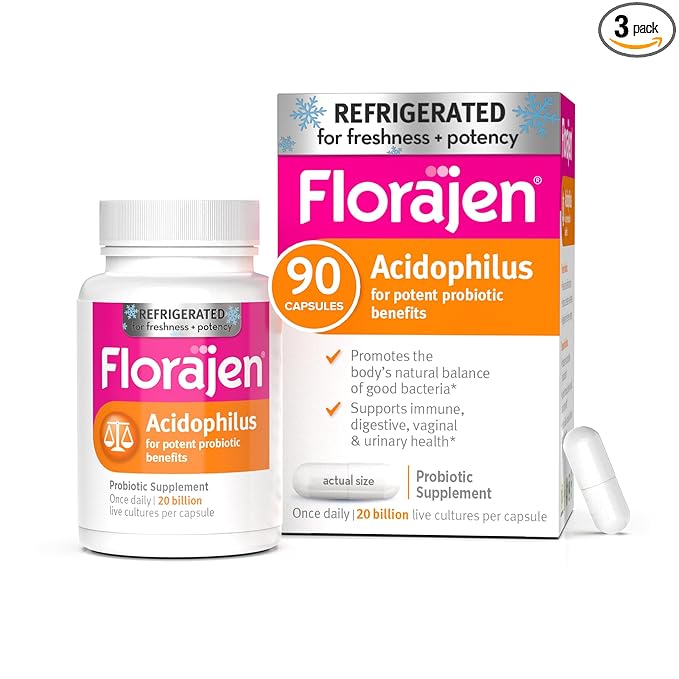 Florajen Acidophilus Probiotics Gut Health Vaginal Health and Immune Support Supplement Constipation and Bloating Relief for Adults 90 Capsules (Refrigerated)