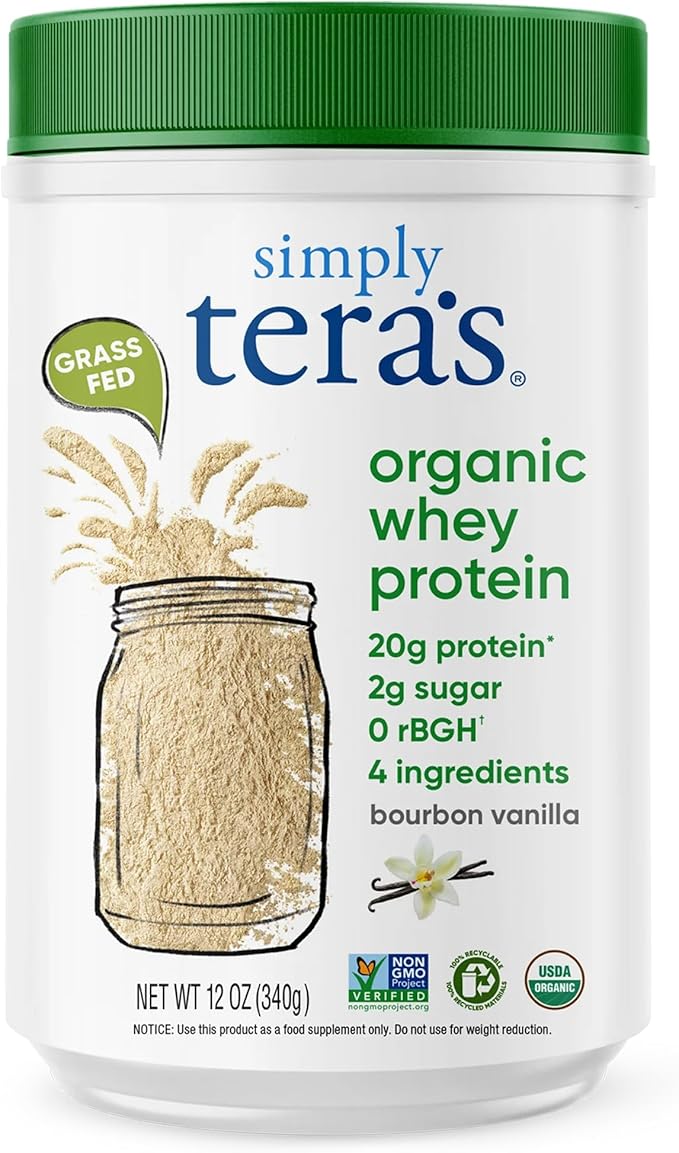 simply tera's Organic Whey Protein Powder - Grass Fed Vanilla Whey Protein Powder Clean Made Without Artificial Sweeteners Non-GMO Kosher rBGH-Free Organic - 12 Oz.