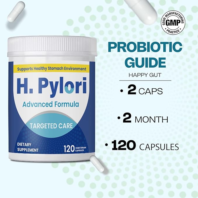 H. Pylori Capsules with 100 Billion CFU Mastic Gum Berberine Lactobacillus Reuteri Zinc Carnosine &amp Green Tea | for Stomach Comfort Gastritis Digestion Gut Microbiome &amp Gut Health | 120