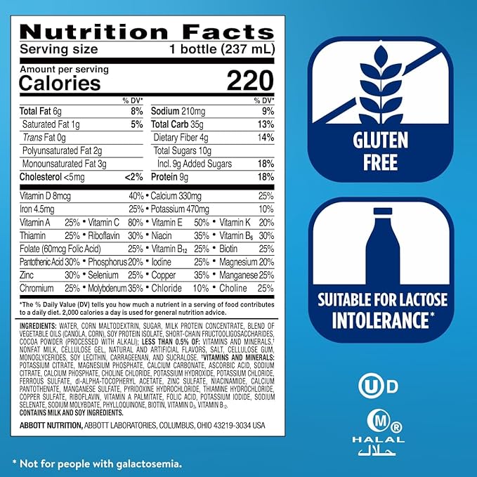 Ensure Original Milk Chocolate Nutrition Shake With Fiber | Small Meal Replacement Shake | Ready to Drink | 9g Protein 27 Vitamins and Minerals | 8 fl oz - 24 Pack