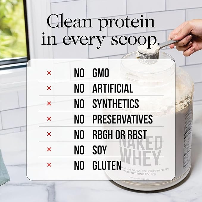 NAKED Vanilla Whey Isolate Protein - Only 4 Ingredients 30g Grass-Fed Protein Undenatured No GMO No Soy Gluten-Free No Preservatives - 24 Servings