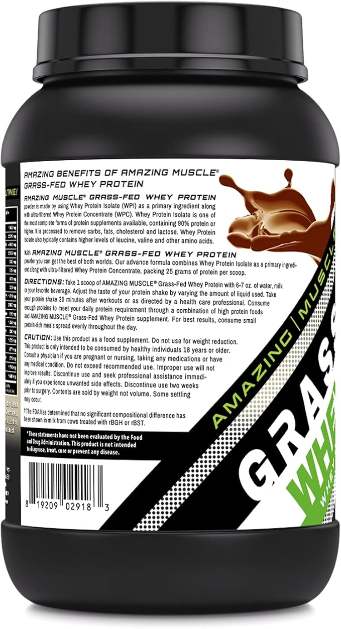 Amazing Muscle Grass-Fed Whey Protein Supplement | 25 G per Serving | Cookies &amp Cream Flavor | 2 Lb (0.90 Kg) | Non-GMO | Gluten-Free | Made in USA