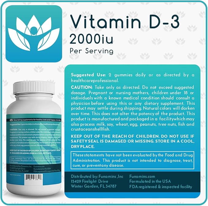 Vitamin D3 Gummies 2-Pack 60 Count Each 2000iu per Serving Supports Immune System and Bone Health for Kids &amp Adults Peach Mango Strawberry Flavors