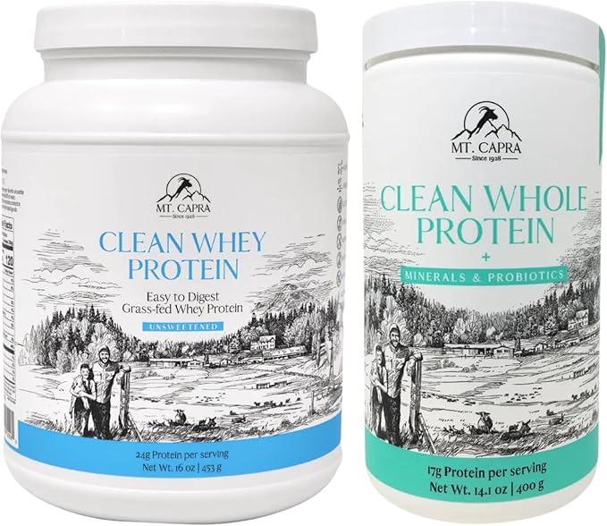Mt. Capra Clean Whey Protein (Unsweetened) and Clean Whole Protein + Minerals &amp Probiotics