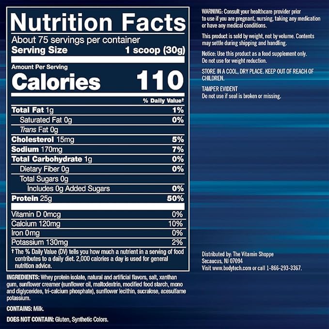 BodyTech Whey Protein Isolate Powder - 25g Protein per Serving with BCAAs - Fast-Absorbing for Muscle Growth &amp Recovery - Cinnamon Cereal (5 lb 75 Servings)