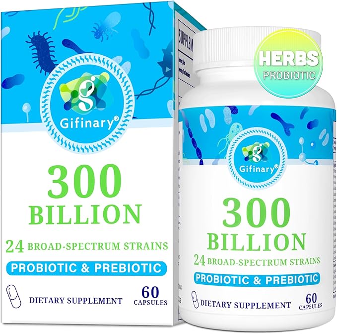 Probiotics for Women &amp Men - 300 Billion CFU 24 Strains Probiotics + 15 Organic Herbs Prebiotics for Digestive Gut Health Immune Constipation Diarrhea &amp Whole-Body Health - 2 Months Suppl