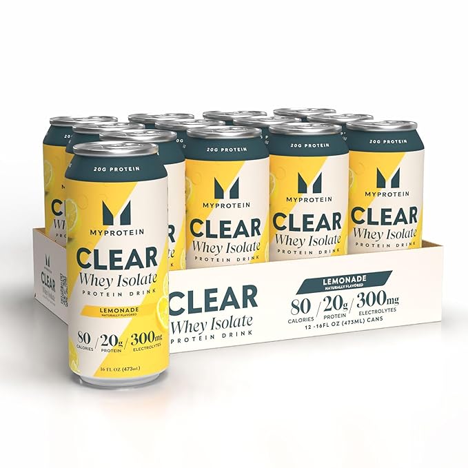 Myprotein Clear Whey Isolate Ready-to-Drink Protein Lemonade 16 Fl Oz Pack of 12 20g Protein 80 Calories Sugar-Free Refreshing Fruity Flavored Beverage for Superior Performance