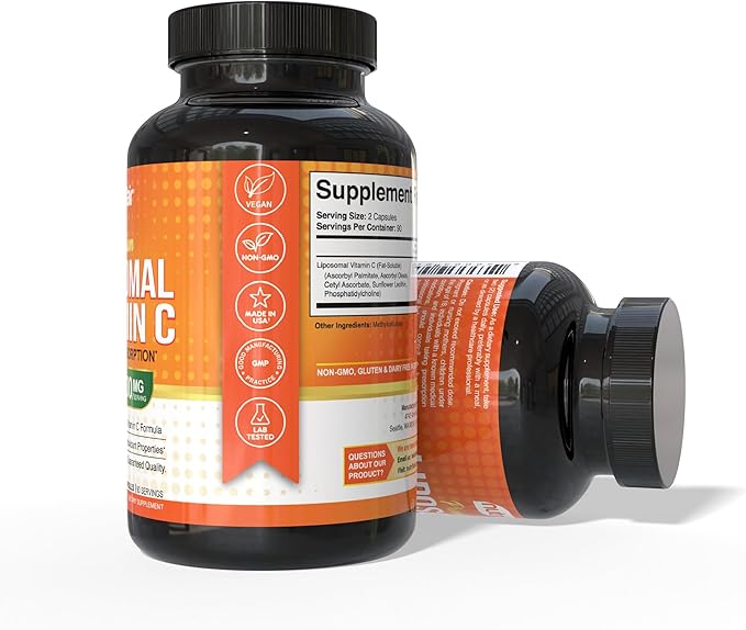 NutriFlair Liposomal Vitamin C 1700mg 180 Capsules - High Absorption Fat Soluble VIT C Higher Bioavailability Immune System Support &amp Collagen Booster Non-GMO Vegan Pills