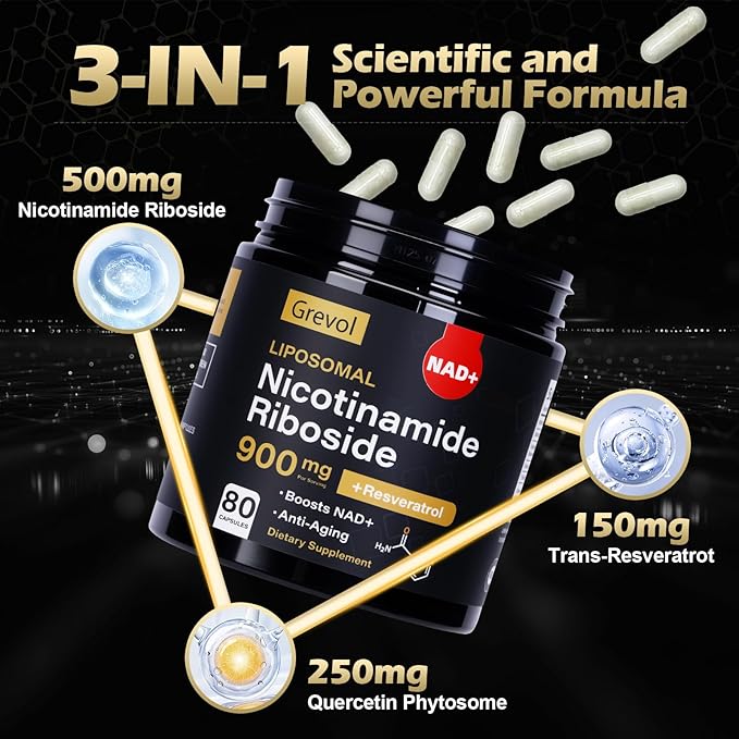 TureNAD Supplement for Men &amp Women: Liposomal Nicotinamide Riboside with Resveratrol &amp Quercetin - High Absorption Formula for Energy Focus and Skin - 80 Capsules