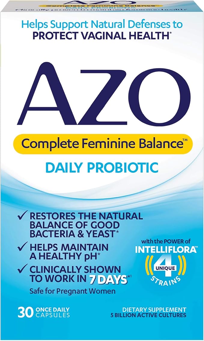 AZO Dual Protection | Urinary + Vaginal Support* | Prebiotic Plus Clinically Proven Women's Probiotic 30 Count &amp Complete Feminine Balance Daily Probiotics for Women