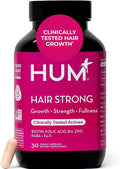 HUM Hair Strong Daily Hair Growth Supplement with Biotin Zinc Vitamin B12 to Support Growth Folic Acid &amp Vitamin B12 Vitamins for Healthy Hair Support for Women and Men 30 Vegan Capsules