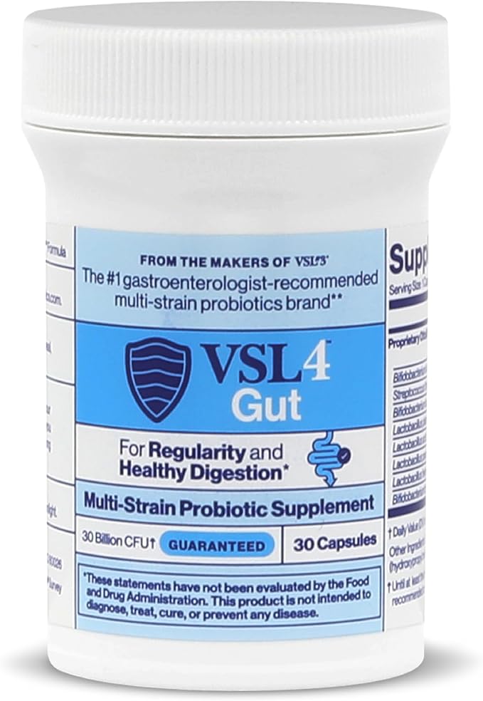 VSL4® Gut Daily Probiotics for Gut Health - 30B CFUs Multi-Strain Digestive Support for Women &amp Men Promotes Gut Balance &amp Regularity Potent Shelf-Stable Probiotic Supplement 30 Capsules