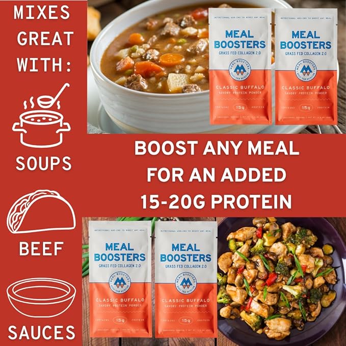 Meal Boosters Savory Buffalo Protein Powder | 15g Spicy Protein Keto Friendly Cooking Supplement for Gut Health &amp Recovery Collagen Peptides | 6 Individual Servings