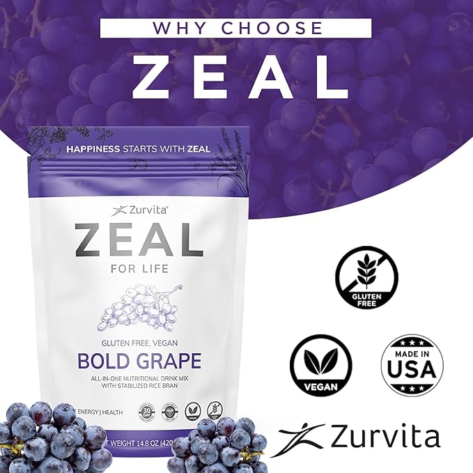 Zurvita - Zeal for Life - Bold Grape Flavor - Daily Nutritional Supplement for Vitality Immunity &amp Overall Wellness - 30-Day Wellness Bag 420 Grams