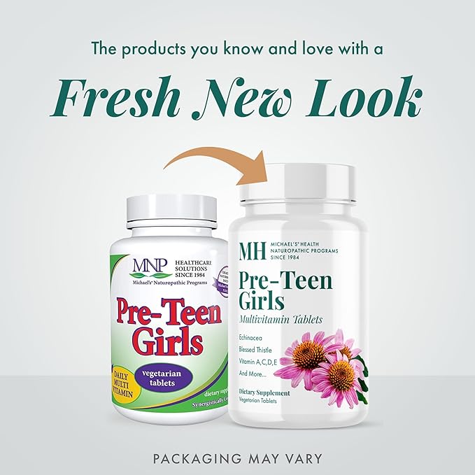 Michael's Health Naturopathic Programs Pre-Teen Girls - 120 Vegetarian Tablets - Daily Multivitamin for Healthy Growth &amp Development - Kosher - 60 Servings