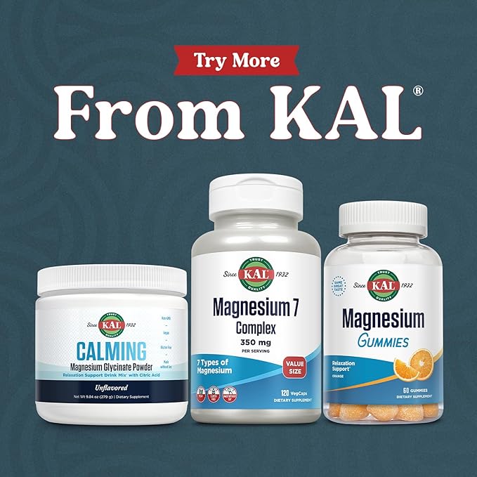 KAL Magnesium Complex 7 - Total Complex with Magnesium Glycinate Citrate Malate and More - Relaxation and Whole Body Support Supplements - Vegan 60-Day Guarantee - 60 Servings - 120 VegCaps