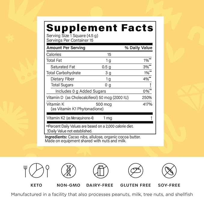 Fx Chocolate Sunshine - Vitamin D Sugar Free Chocolate for Mood Immune &amp Bone Support - 2000 IU D3 with Vitamin K Keto (30 Pieces)