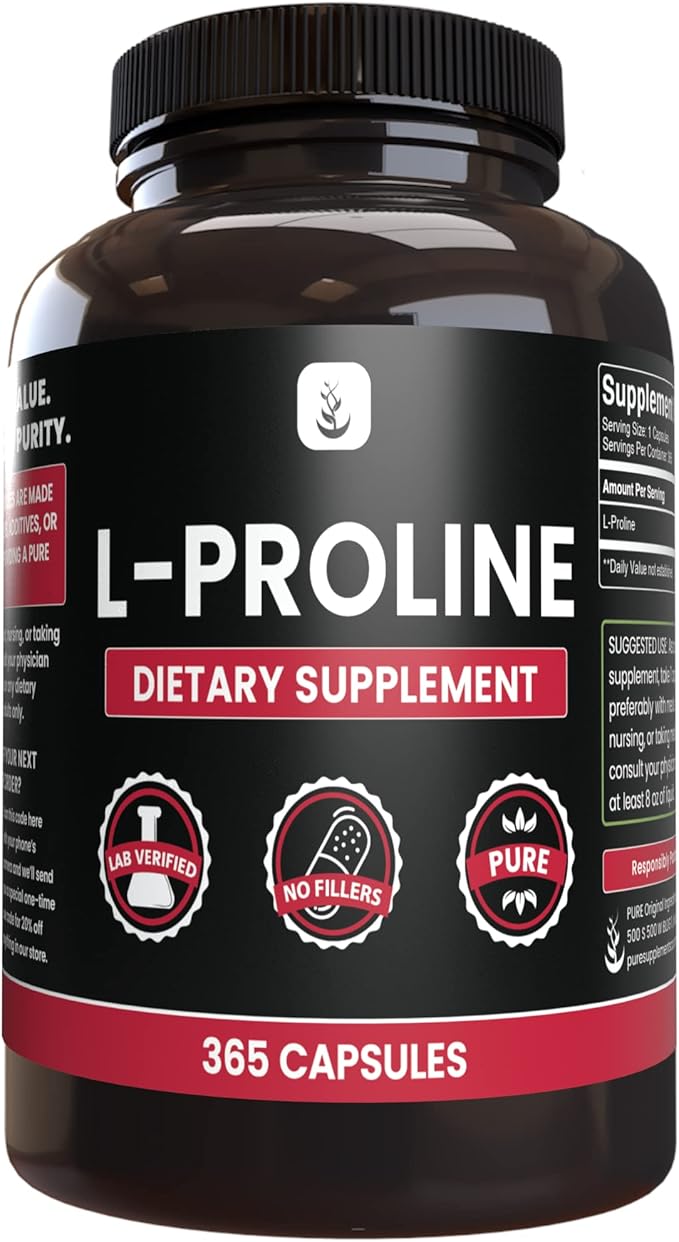 PURE ORIGINAL INGREDIENTS L-Proline (365 Capsules) No Magnesium Or Rice Fillers Always Pure Lab Verified
