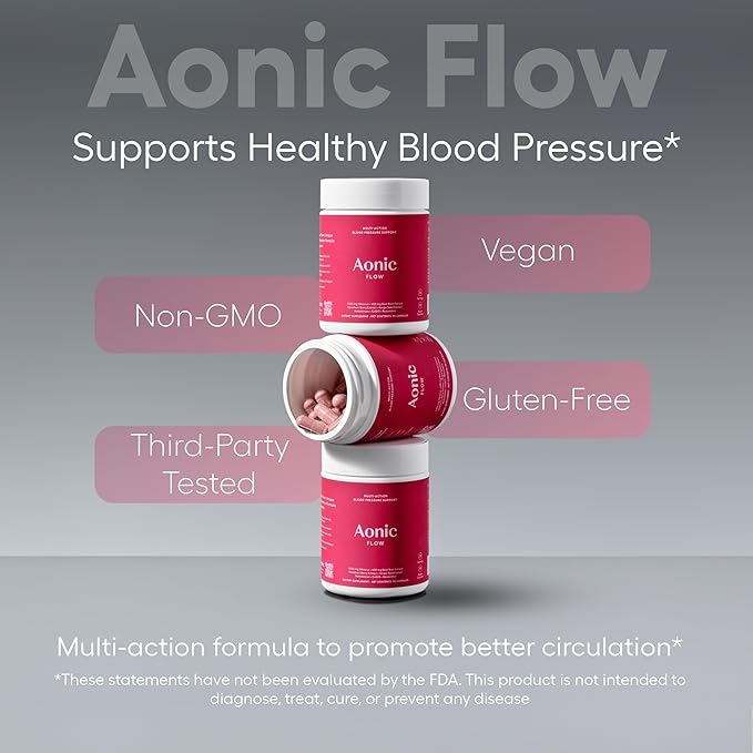 AONIC Flow | Healthy Blood Pressure Support | Multi-Action Formula with 1gr Hibiscus 400mg Beet Root Extract (100mg Nitrates) CoQ10 Resveratrol &amp Hawthorn Non-GMO &amp Vegan (90 Capsules)