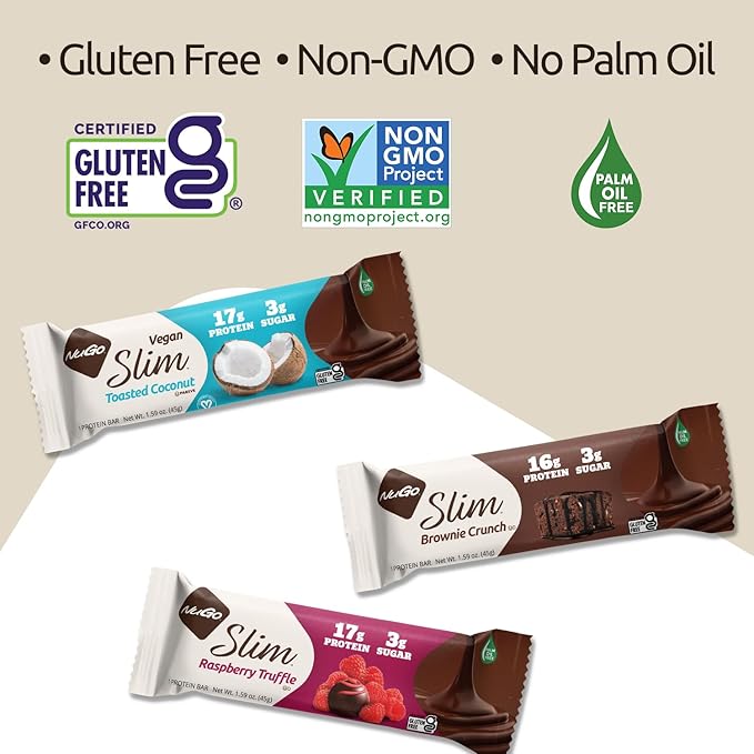 NuGo Slim Variety - Brownie Crunch 12 Bars &amp Raspberry Truffle 12 Bars Low Net Carb Keto Friendly Gluten Free 24 Count