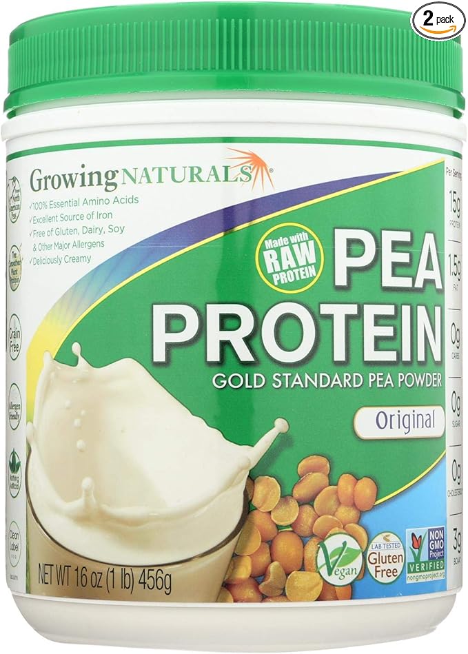 2 Pack of Growing Naturals Yellow Pea Protein - Original - 16 oz - Gluten Free - Dairy Free - Vegan