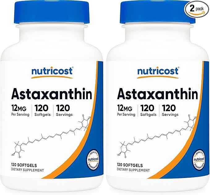 Nutricost Astaxanthin 12mg Non-GMO and Gluten Free 120 Softgels (4 Month Supply) (Pack of 2)