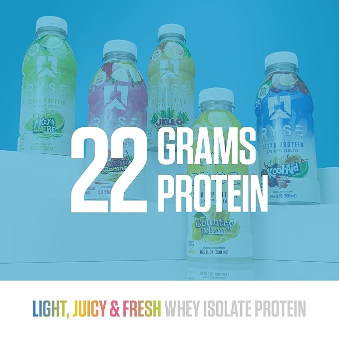 RYSE Clear Protein Drink - Variety Pack - 100 Calories 22g Whey Isolate Protein Shake Sugar-Free 0g Fat &amp Lactose-Free - Refreshing Ready-to-Drink Beverage - 16.9 fl oz Bottles (12-Pack)