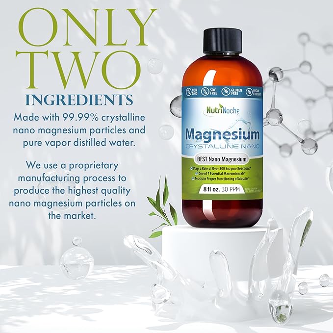 Liquid Magnesium by NutriNoche– 99.99% Ultra Pure Crystalline Nano Drops for Maximum Absorption &amp Bioavailability - Magnesium Glycinate Liquid Alternative - Supports Sleep Calm Energy Muscles Nerv