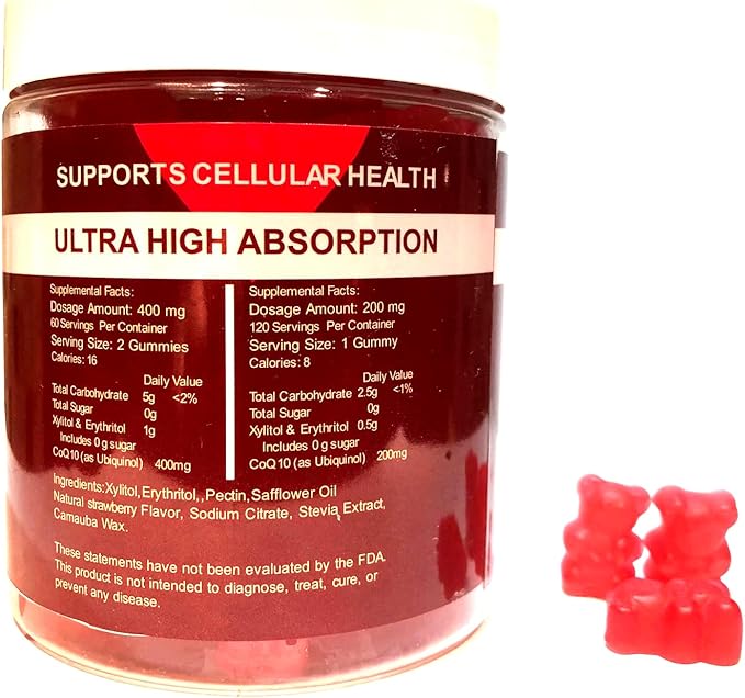 Coq10 Gummies 400 mg 60 Days 120 Count | Ubiquinol Vegan Strawberry Sugar Free Gummies High Absorption Coenzyme Q10 Supplements for Heart Health Anti-Aging Cellular Energy Antioxidant Prostate Unisex