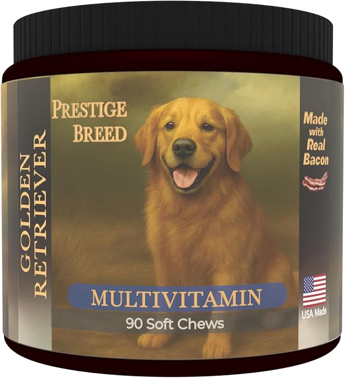 Multivitamins Balanced Nutrition for Your Golden Retriever 90 Count Made in The USA with Real Bacon