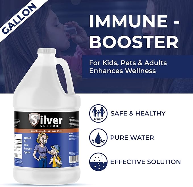 Silver Support - Herbal Immune Support Supplement Nano-sized Silver Solution Immune Booster for Kids Pets &amp Adults Purified Silver Fortify Your Immune System for Cold and Flu Season - 4 Gallo