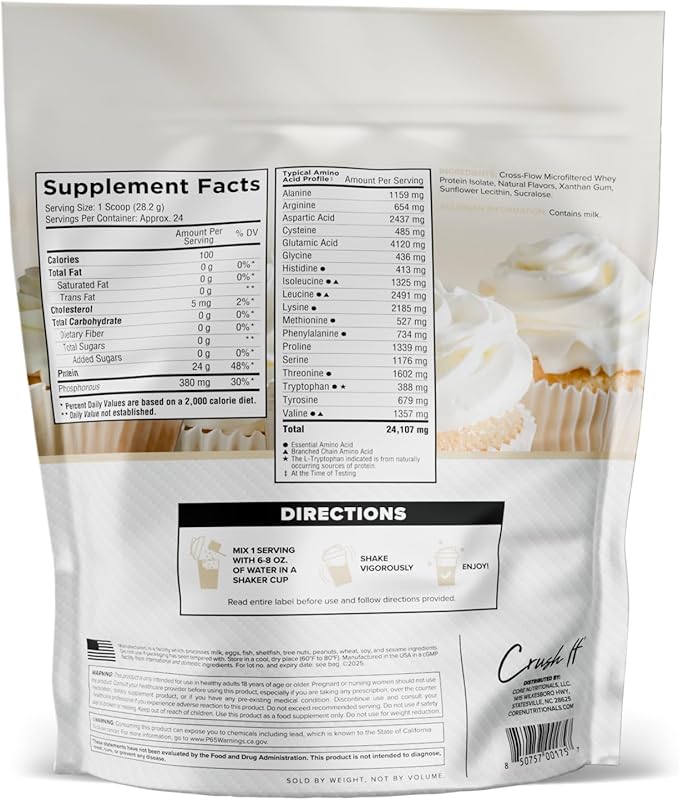 Core Nutritionals ISO Whey Protein Isolate | High-Purity Protein from Whey Isolate | Lean Muscle &amp Recovery Support | 32 Servings (Frosted Vanilla Cupcake)
