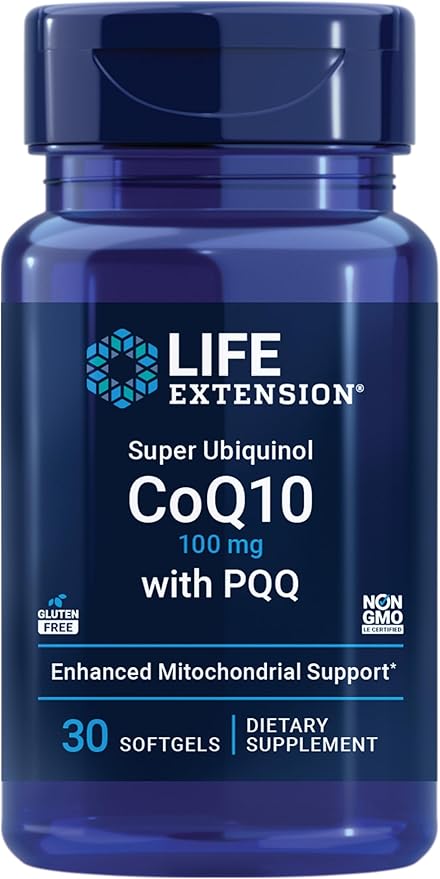 Life Extension Super Ubiquinol CoQ10 with PQQ coenzyme Q10 pyrroloquinoline Quinone Heart Health Supplement Maximum Absorption 100 mg Non-GMO Gluten-Free 30 softgels