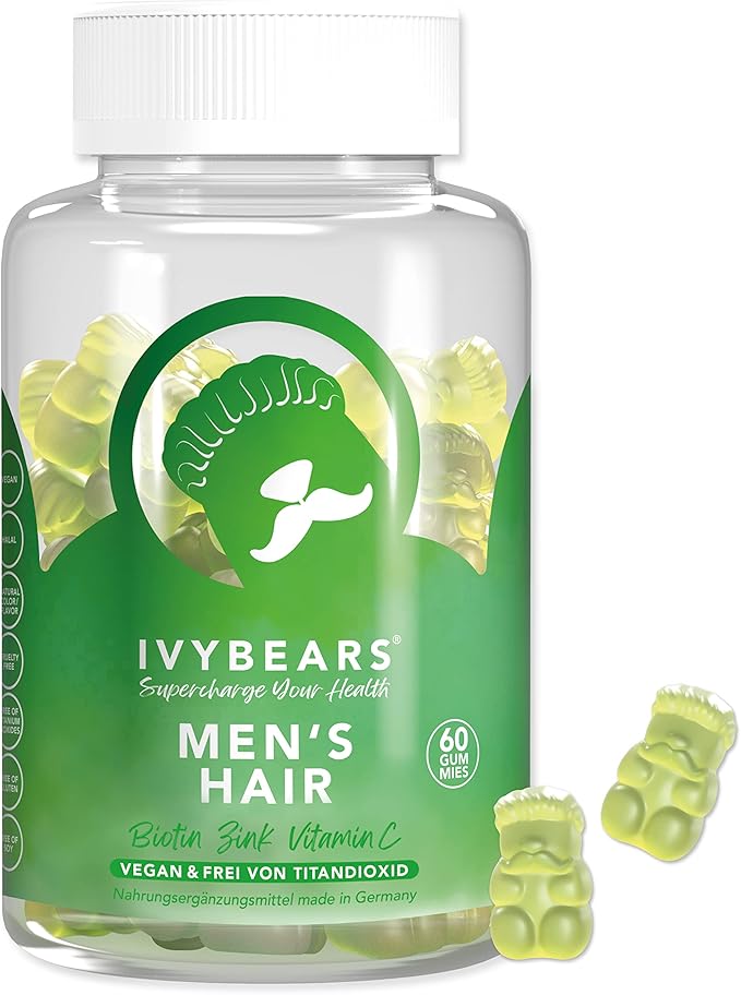IvyBears® Men’s Hair Vitamins &amp Immune Support Gummies – Biotin Zinc Vitamins A C D &amp Zinc for Hair Growth and Immune Health – Vegan 2-Pack