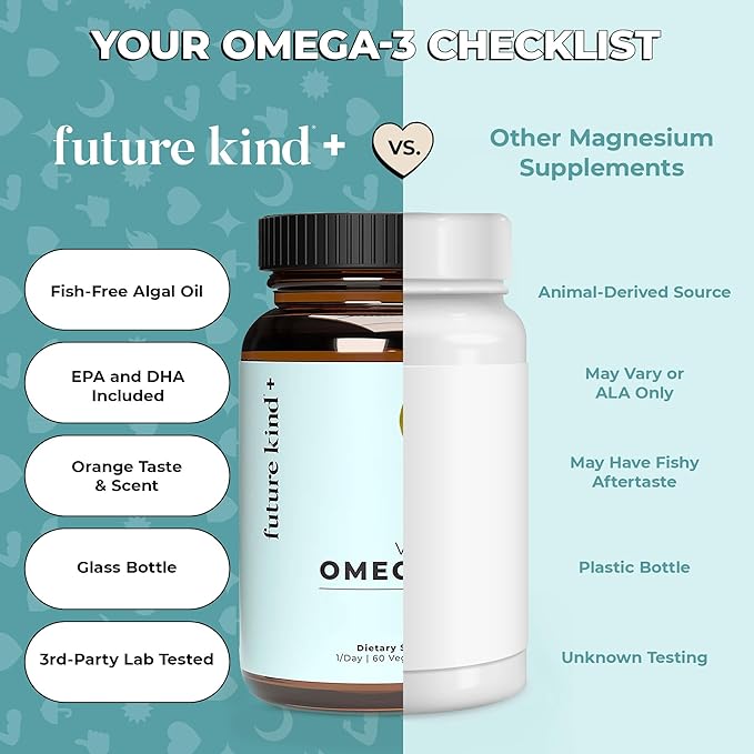 Future Kind Omega-3 Supplement for Clarity Memory and Mobility Comfort 2 Months Supply of Citrus-Scented Softgels with EPA and DHA Vegan Omega-3 Supplement from Algae Carrageenan Free 60 Count