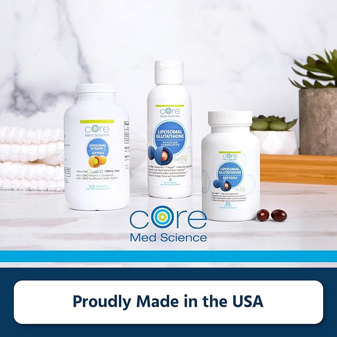 Core Med Science Liposomal Glutathione Soft Gels &amp Liquid Supplement Bundle for Energy Brain Health Skin &amp Liver Health