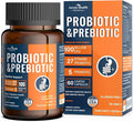 100 Billion Probiotics for Men and Women 27 Strains 5 Organic Prebiotics for Gut Digestive &amp Immune Health Supports Diarrhea Gas Bloating Non-GMO Zero Fillers – Made in USA丨60 Caps
