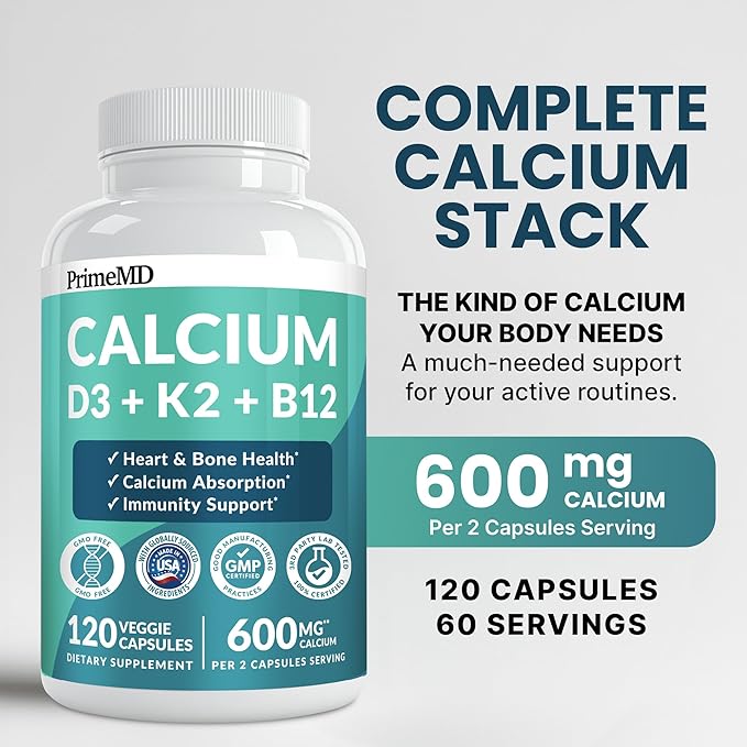 4-in-1 Calcium Supplements for Women and Men - Calcium with Vitamin D3 K2 5000 IU Supplement 601mg per Serving for Heart Bones &amp Body Defenses - Gluten-Free Vegan-Friendly (480 ct)