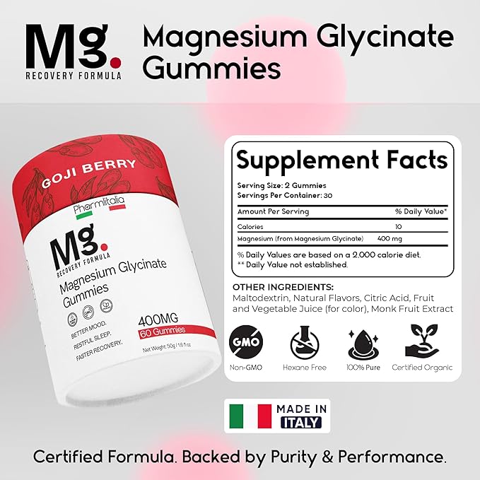 Magnesium Glycinate Gummies 400mg - Sleep Gummies for Kids &amp Adults - Magnesium Glycinate Chewable High Absorption for Muscle Recovery Better Sleep &amp Relaxation (Gojiberry)