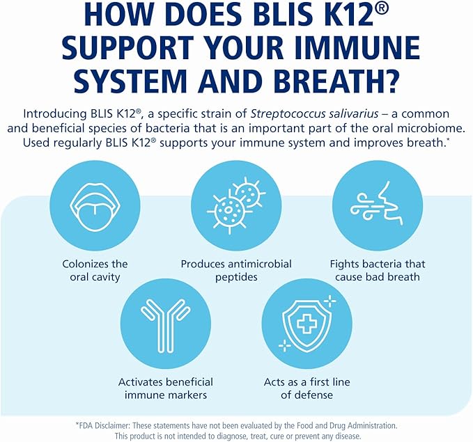 BLIS ThroatHealth Oral Probiotics K12 - Immune &amp Throat Support Vanilla - 60 Lozenges 2.5 Billion CFU