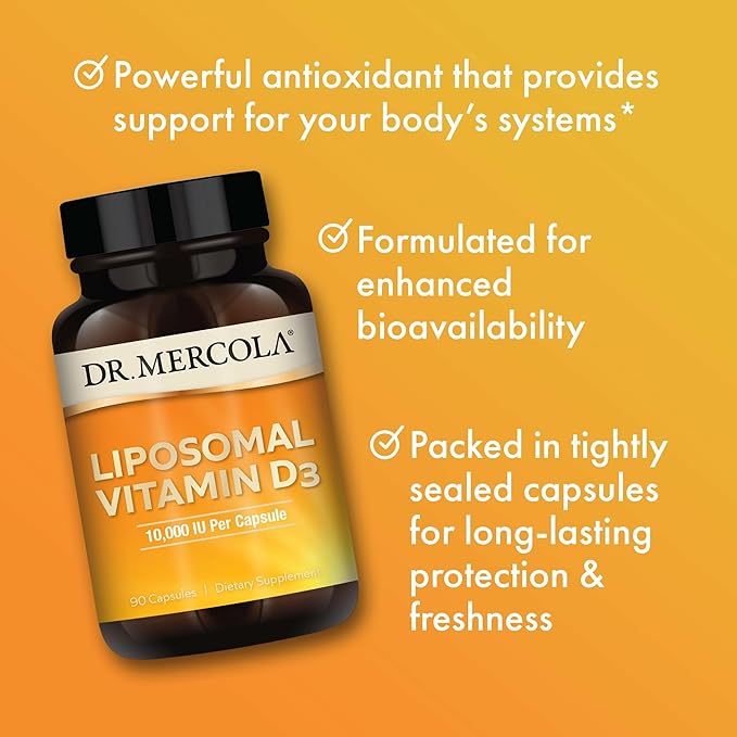 Dr. Mercola Liposomal Vitamin D3 - Supports Heart Bone &amp Immune Health - 10000 IU Per Serving - Non-GMO Soy Free &amp Gluten Free - 90 Capsules (90 Servings)