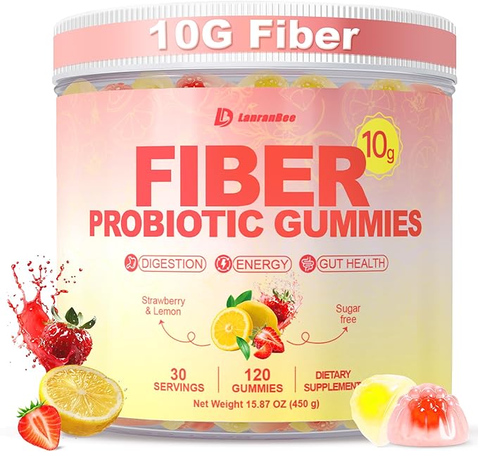 10g Fiber Gummies for Adults with 60 Billion CFU Probiotics Sugar Free Fiber Supplement with Organic Super Greens &amp Digestive Enzymes Supports Gut Health Energy &amp Regularity Vegan 120 Cou