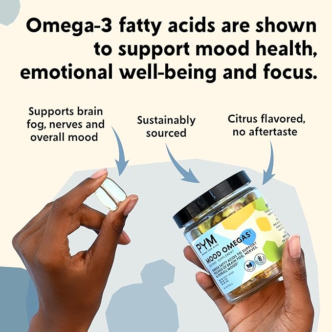 Omega-3 Supplement by PYM for Mood and Emotional Support (60 Count) | Omega-3 Fatty Acids DHA EPA &amp Vitamin E | Non-GMO Gluten-Free No Added Sugar