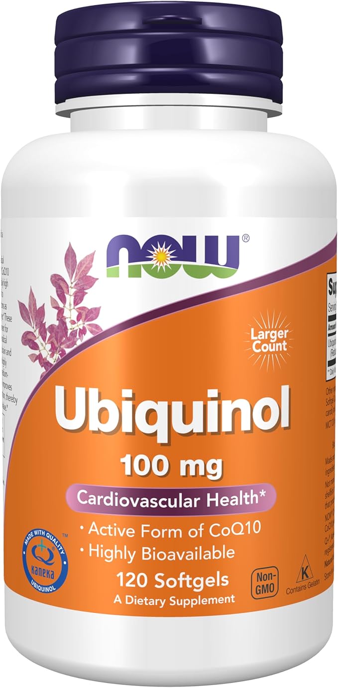 Now Supplements Ubiquinol 100 mg High Bioavailability (The Active Form of CoQ10) 120 Softgels