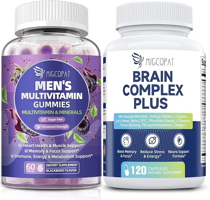 Mens Multivitamins Gummies &amp Brain Supplements for Memory &amp Focus Bundle