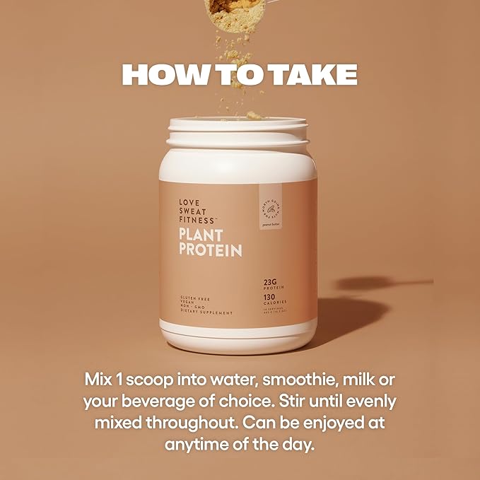 Love Sweat Fitness Organic Vegan Protein Powder for Women | 23g Plant Protein | No Bloat No Chalk | Peanut Butter | Gluten Free Non-GMO | 14 Servings