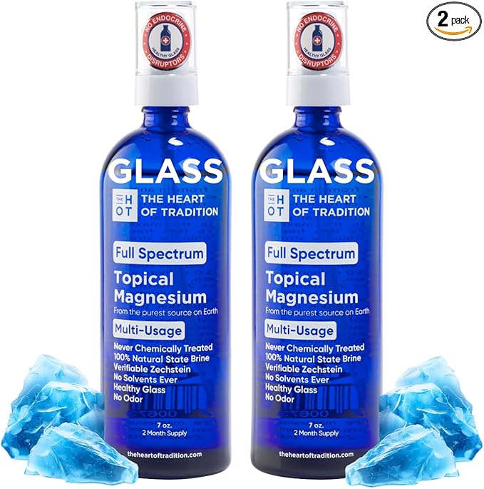 Topical Magnesium Oil Spray Glass Bottle from Ancient Zechstein Sea and Trace Mineral 7 floz - Transdermal Pure Magnesium Spray Oil for Feet Muscle Relaxation Leg Cramps Sleep and Overall Health
