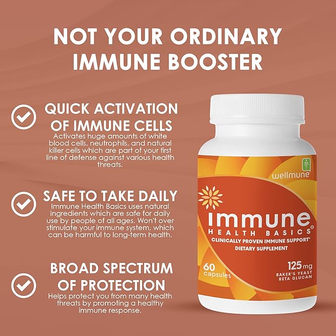 Ultra Strength Immunity - Clinically Proven Immune Support - Wellmune Highly Purified Beta Glucan - Gluten-Free Non-allergenic Non-GMO and Vegan Capsules - 60 Capsules 125 mg